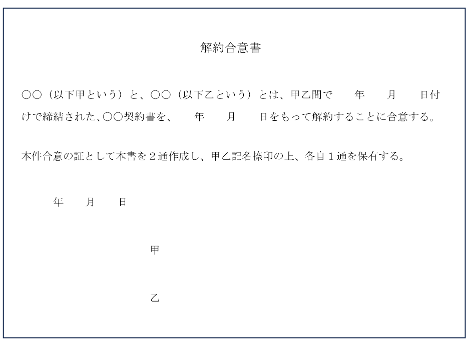 合意解約書のサンプル(シンプルな内容のもの)