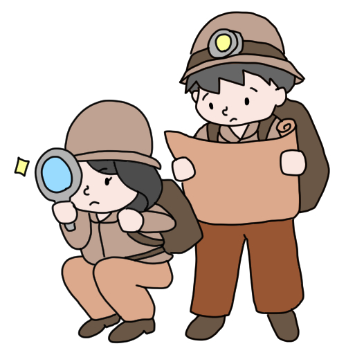 拠り所のイメージ（地図で目的地を探検する二人連れ）